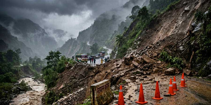 भारी वर्षाका कारण कर्णाली प्रदेशका प्रमुख राजमार्ग अवरुद्ध
